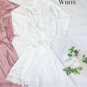 Elegant White Robe with Lace Trimming